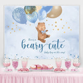 Blau Luftballons Und Niedlich Teddy Tragen babydusche Hintergrund